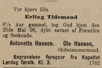84. Dødsannonse for Erling Tidemand Hansen i Gjengangeren 29.05.1906.jpg
