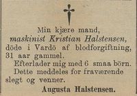 20. Dødsannonse for Kristian Halstensen i Tromsø Amtstidende 19.07. 1900.jpg