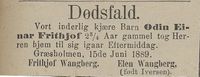 369. Dødsannonse for Odin Einar Frithjof Wangberg i Tromsø Stiftstidende 20.06. 1889.jpg