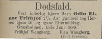 372. Dødsannonse for Odin Einar Frithjof Wangberg i Tromsø Stiftstidende 20.06. 1889.jpg