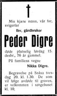 52. Dødsannonse for Peder Digre i Nord-Trøndelag og Nordenfjeldsk Tidende 18. 12. 1934.jpg