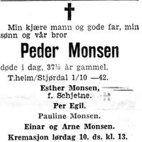 13. Dødsannonse for Peder Monsen i Adressavisen 8.10. 1942.jpg