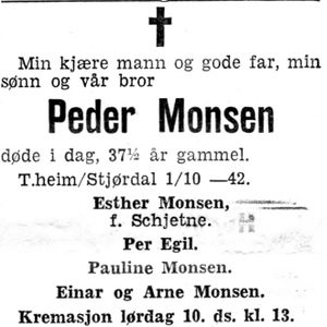 Dødsannonse for Peder Monsen i Adressavisen 8.10. 1942.jpg