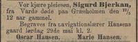 28. Dødsannonse for Sigurd Bjerkan i Tromsøposten 29.05.1897.jpg