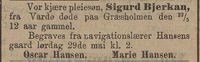 29. Dødsannonse for Sigurd Bjerkan i Tromsøposten 29.05.1897.jpg