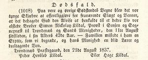 Dødsannonse for Simon Nickolay Kildal i Den Constitutionelle 26.10. 1837.jpg