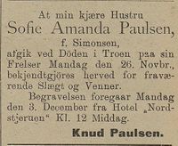 335. Dødsannonse for Sofie Amanda Paulsen i Harstad Tidende 19.11.1900.jpg