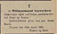 338. Dødsannonse for Stiftamtmand Chr. Kjerschow i Tromsø Amtstidende 20.04. 1889 .jpg
