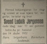 44. Dødsannonse for Svend Ludvik Jørgensen i Haalogaland 15.12. 1922.jpg