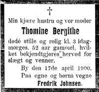 463. Dødsannonse for Thomine Bergithe Johnsen i Indtrøndelagen 18.4.1900.jpg
