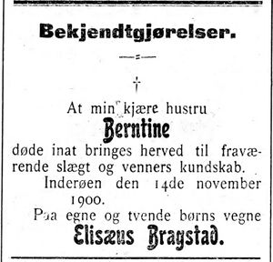 Dødsannonse i Indtrøndelagen 16.11. 1900.jpg