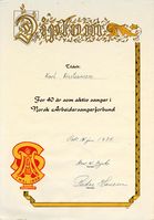 294. DIPLOM for 40 år i Norsk Arbeiderkorforbund - Karl Kristiansen.JPG