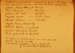 Namnelista på baksida av biletet.