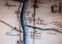 Rollag kirke og området rundt på kart fra begynnelsen av 1800-tallet.