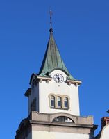 Nærbilde av tårnet på adm. bygningen. Foto: Stig Rune Pedersen