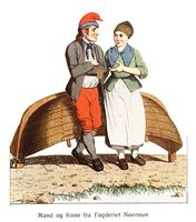 «Mand og Kone fra Fogderiet Noermør». Teikning av Johan F.L. Dreier, tidl. 1800-tal.