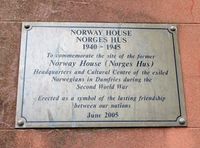 Minneplakett der Norway House lå i sentrum av Dumfries, hvor den norske Skottlandsbrigaden ble etablert i 1940. Foto: Stig Rune Pedersen (2019)