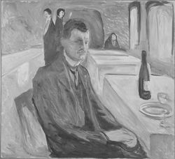 «Selvportrett med vinen» Foto: Jac Brun/Nasjonalbiblioteket (1966).