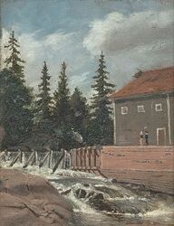 «Skar i Maridalen», Skarselva med Christiania Uldspinderi.