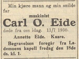 Eide, Karl Oskar 1930 - Dødsannonse.jpg