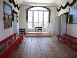 Motiv fra den nyrestaurerte Rikssalen i Eidsvollbygningen i april 2014. Foto: Stig Rune Pedersen