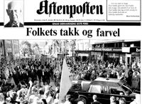 Faksimile fra Aftenposten forside 26. september 1987: Einar Gerhardsens bisettelse.