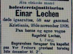 Einar Løchen dødsannonse 1908.JPG