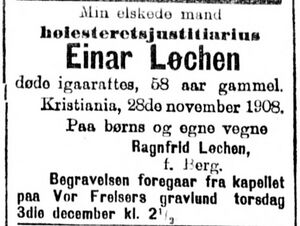 Einar Løchen dødsannonse 1908.JPG