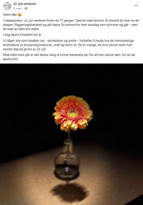 Skjermdump 22. juli-senterets Facebookside.