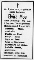 Dødsannonse for Elivra Moe i Tidens Krav 9. mai 1972.