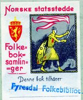 Ex libris Fyresdal Folkebibliotek nytta i bok 1982