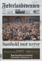 Faksimile av Fædrelandsvennens forside 26. juli 2011.