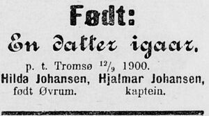 Fødselsannonse Johansen 1900.jpg