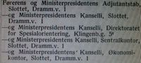 Faksimile fra Adressebok for Oslo 1944 med oppføringer for “Føreren og Ministerpresidenten”.