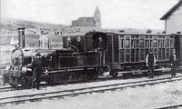 Første tog til Røros 1876, trukket av lokomotiv nr 5 Einar.