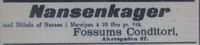 Faksimile fra Aftenposten 10. september 1896: Annonse for "Nansenkager" med Nansens bilde i marsipan, hos et bakeri i Kristiania.