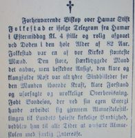 Faksimile fra Aftenposten 1. oktober 1889: nekrolog over Halvor Folkestad.