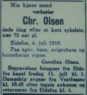 Faksimile Aftenposten 1919 dødsannonse Christian Olsen Thon.JPG