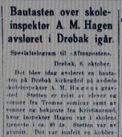 Faksimile Aftenposten 1929: Avdukning av minnebauta på Hagens grav ved Drøbak kirkegård.