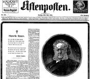 Faksimile fra Aftenpostens forside 23. mai 1906: Henrik Ibsens død.