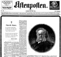 Faksimile fra Aftenpostens forside 23. mai 1906 ifm. Henrik Ibsens død.