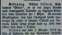 Aftenposten 28. desember 1885: Utsnitt av nekrolog over Ulfsten.}}