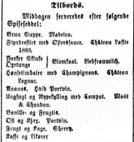 Faksimile fra Aftenposten 11. september 1896: Menyen ved festmiddagen i Gamle Logen for den første Fram-ekspedisjonen dagen før.