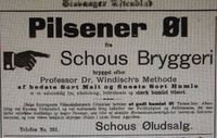 Reklame for Schous' pils i Stavanger Aftenblad 1898.