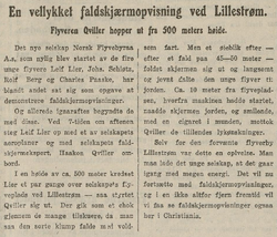 Fallskjermhopp Morgenbladet, onsdag 11. mai 1921.