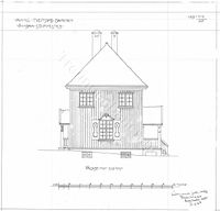 Fasade mot sydvest Sandaa stasjon. Arkitekt Ivar Næss.