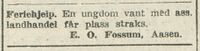 E.O. Fossum søker feriehjelp. Nidaros 22. april 1949.