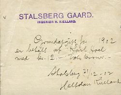 Festeavgift for Nygård i Stasjonsveien betalt til Stalsberg gaard for 1902: Kr 12,-.