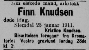 Finn Knudsen dødsannonse Aftenposten 1911.JPG