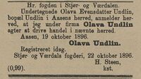 Registrering av firma. Norsk Kundgjørelsestidende 5. november 1896.